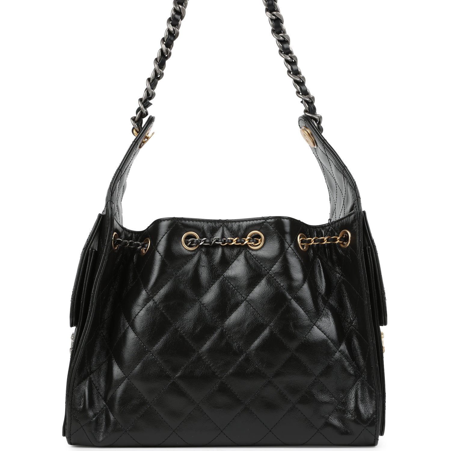 Chanel Small 25 Hobo Bag Black Shiny Crumpled Calfskin Mixed Metal Hardware
