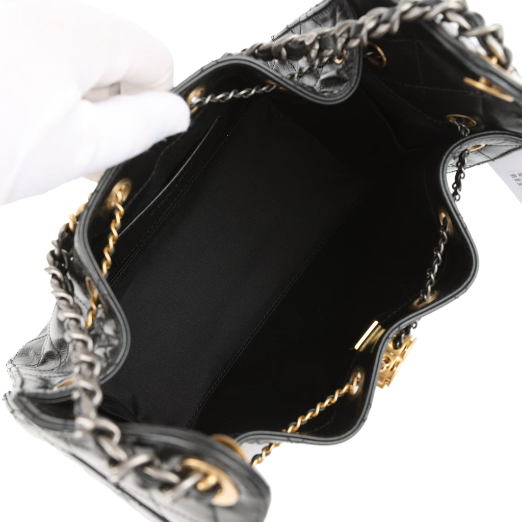 Chanel Small 25 Hobo Bag Black Shiny Crumpled Calfskin Mixed Metal Hardware