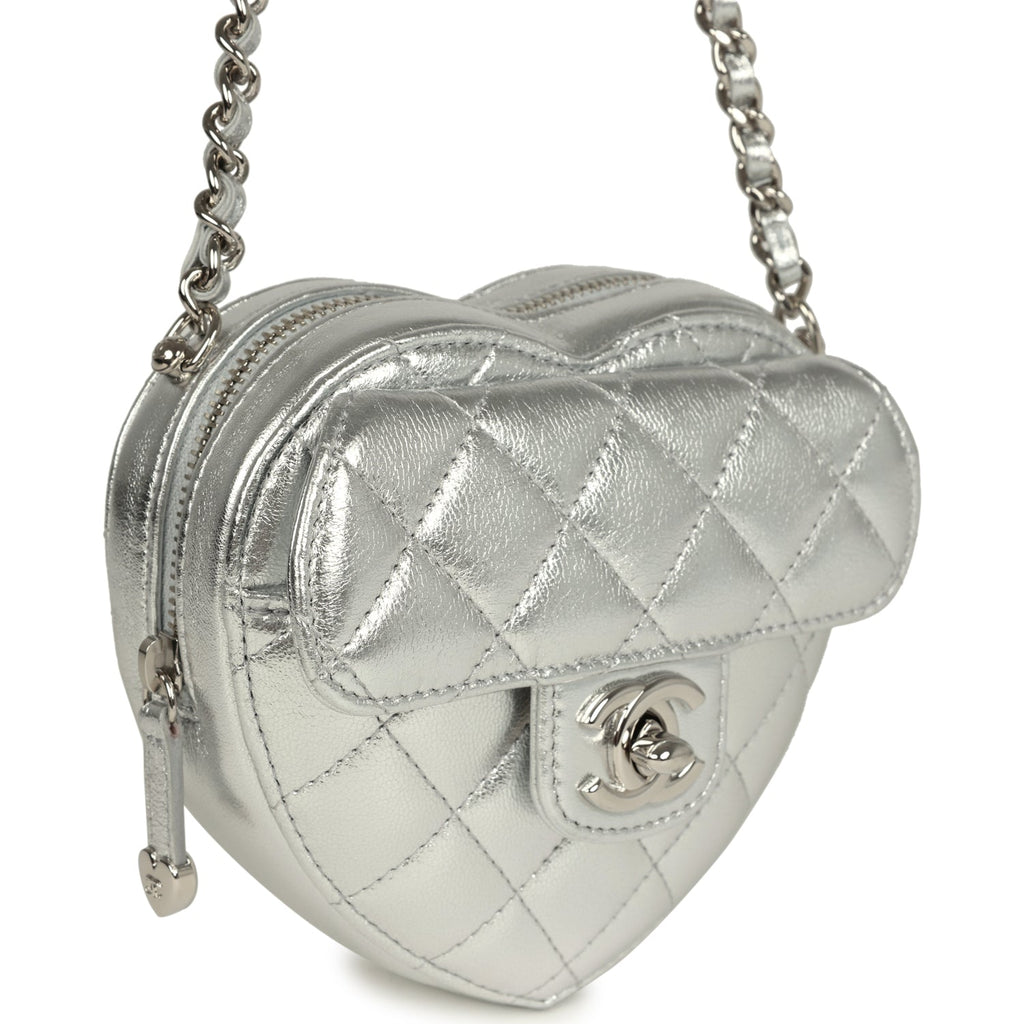 Chanel CC In Love Small Heart Bag with Chain Silver Metallic Lambskin Silver Hardware