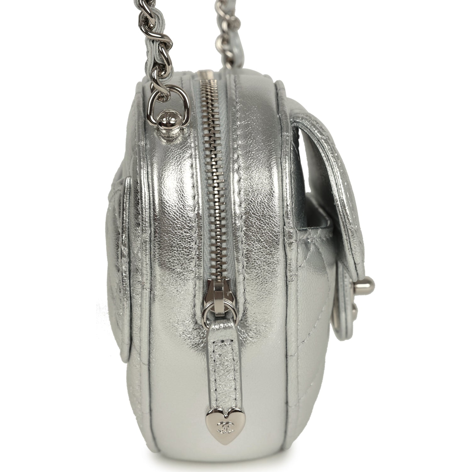 Chanel CC In Love Small Heart Bag with Chain Silver Metallic Lambskin Silver Hardware