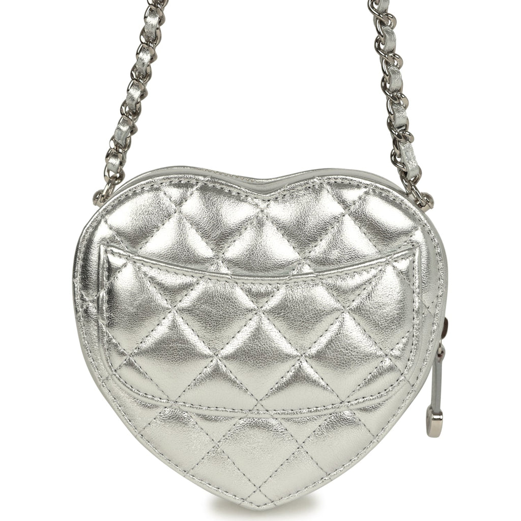 Chanel CC In Love Small Heart Bag with Chain Silver Metallic Lambskin Silver Hardware
