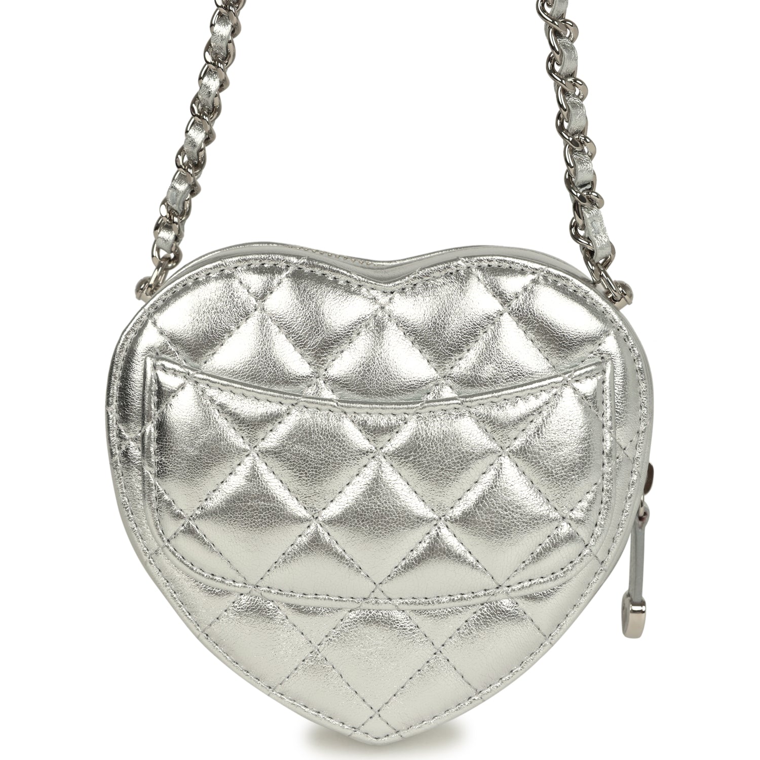 Chanel CC In Love Small Heart Bag with Chain Silver Metallic Lambskin Silver Hardware
