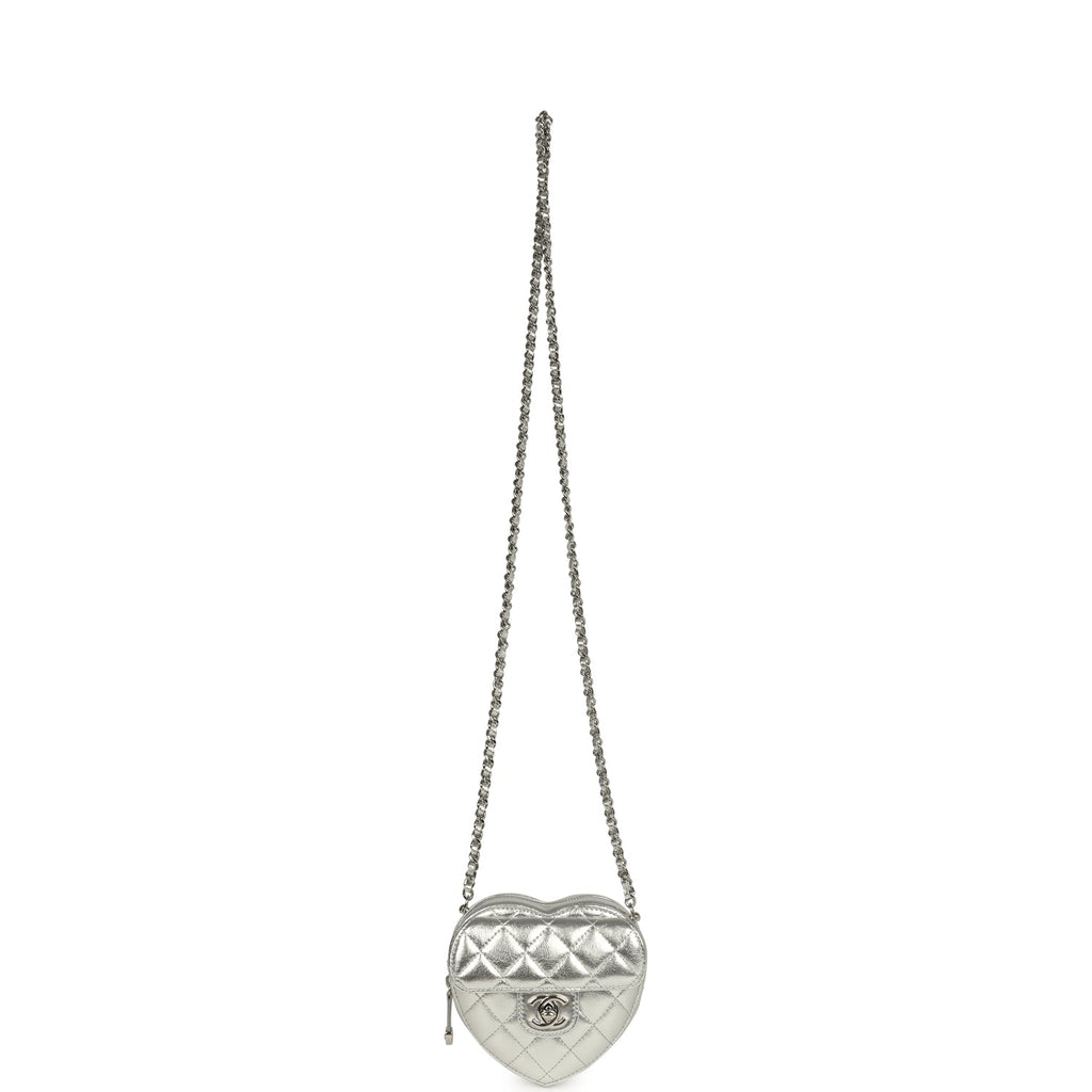 Chanel CC In Love Small Heart Bag with Chain Silver Metallic Lambskin Silver Hardware