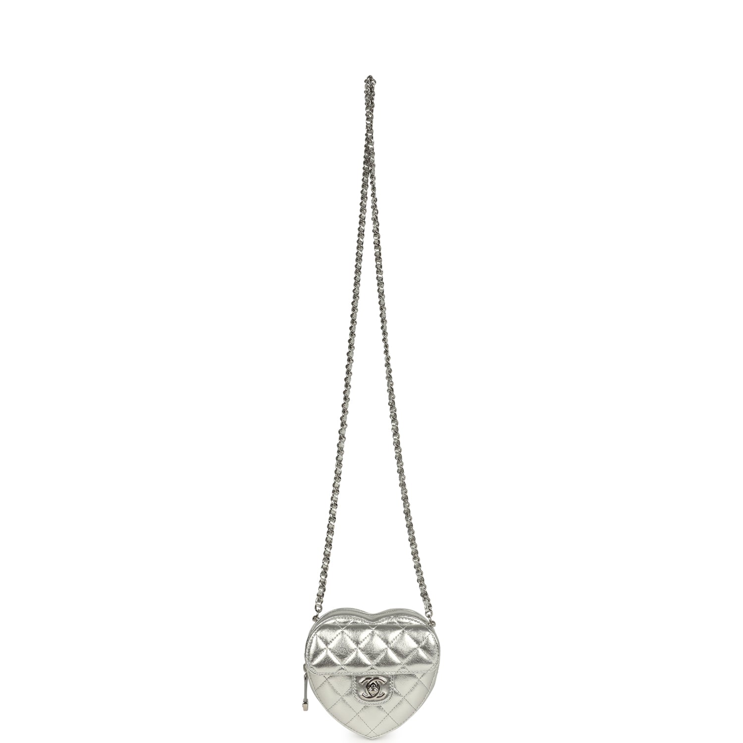 Chanel CC In Love Small Heart Bag with Chain Silver Metallic Lambskin Silver Hardware