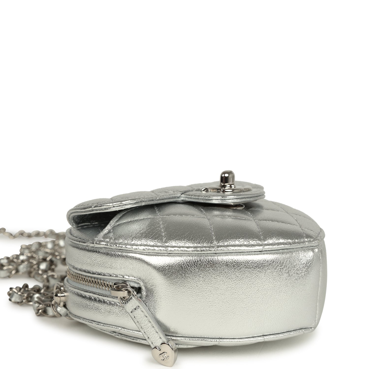 Chanel CC In Love Small Heart Bag with Chain Silver Metallic Lambskin Silver Hardware