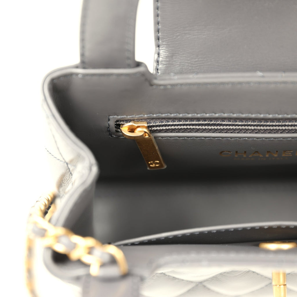 Chanel Small Kelly Shopper Grey Shiny Aged Calfskin Brushed Gold Hardware