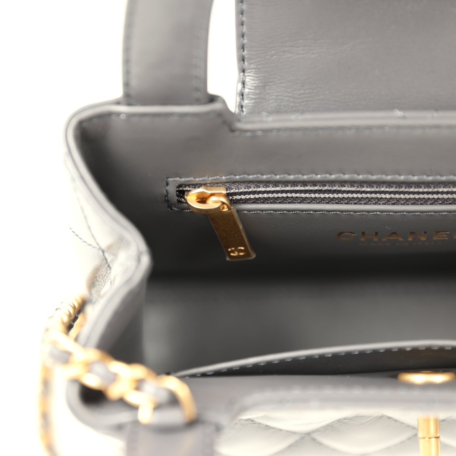 Chanel Small Kelly Shopper Grey Shiny Aged Calfskin Brushed Gold Hardware