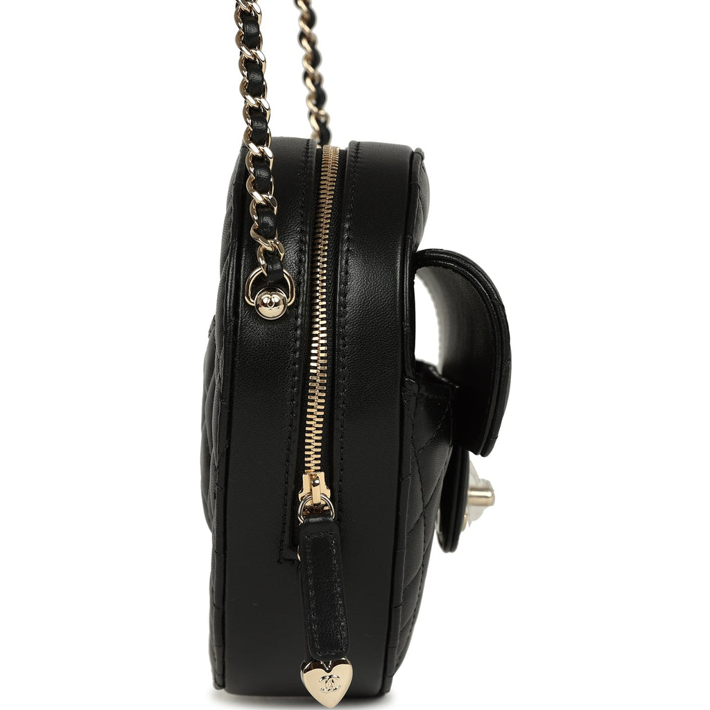 Chanel CC In Love Large Heart Bag with Chain Black Lambskin Light Gold Hardware