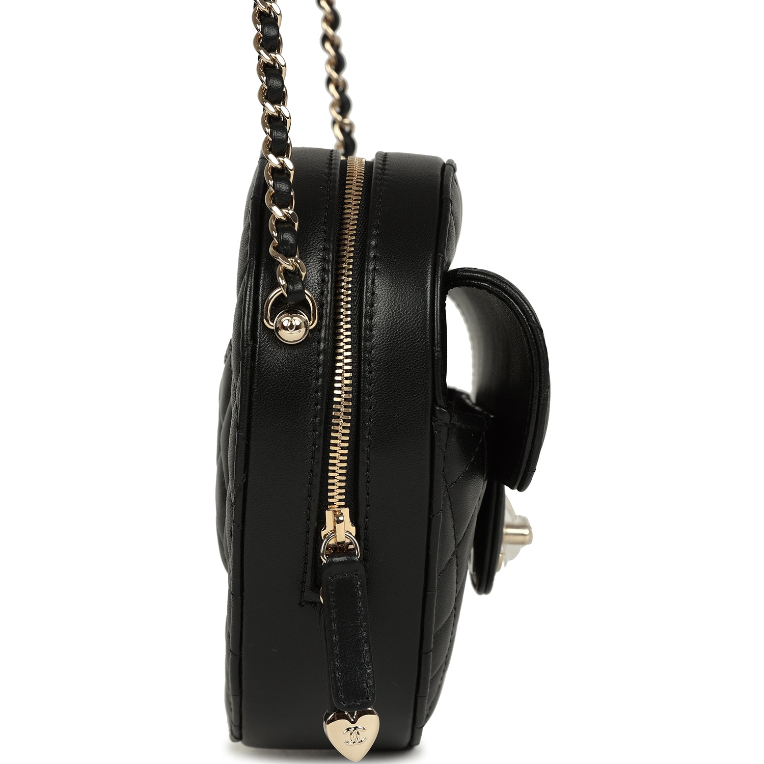 Chanel CC In Love Large Heart Bag with Chain Black Lambskin Light Gold Hardware