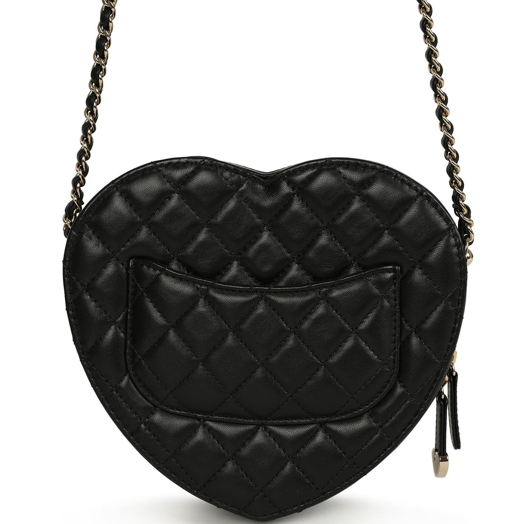 Chanel CC In Love Large Heart Bag with Chain Black Lambskin Light Gold Hardware