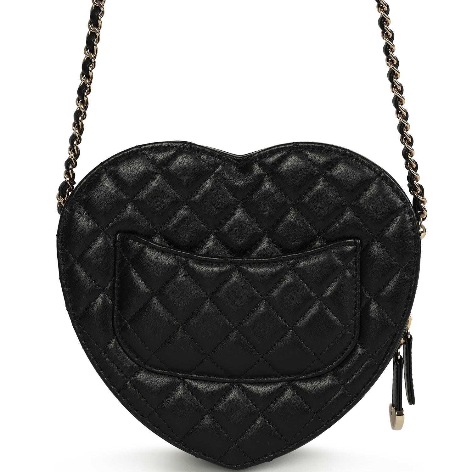 Chanel CC In Love Large Heart Bag with Chain Black Lambskin Light Gold Hardware