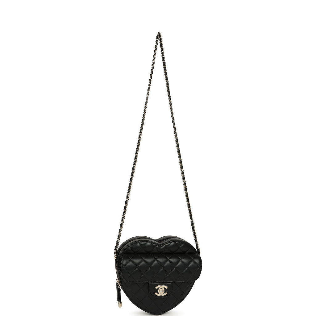 Chanel CC In Love Large Heart Bag with Chain Black Lambskin Light Gold Hardware