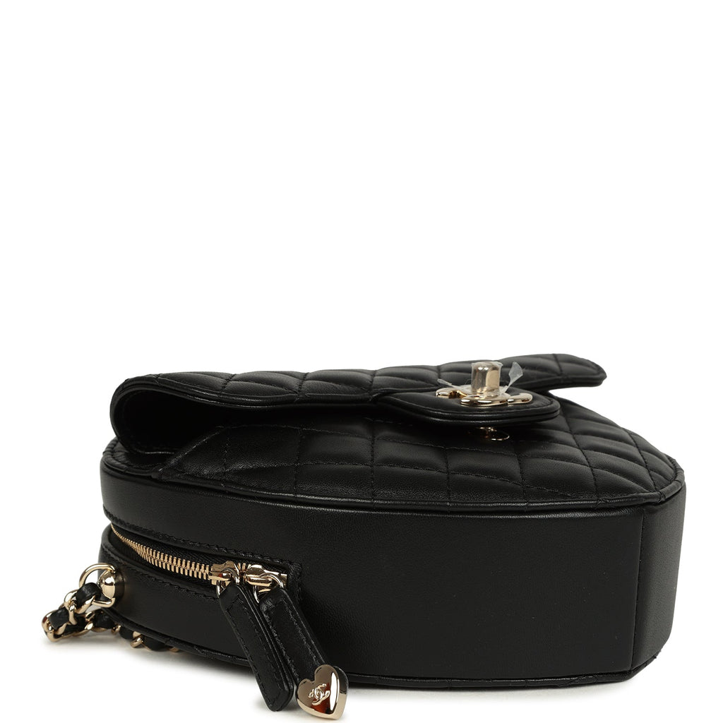 Chanel CC In Love Large Heart Bag with Chain Black Lambskin Light Gold Hardware