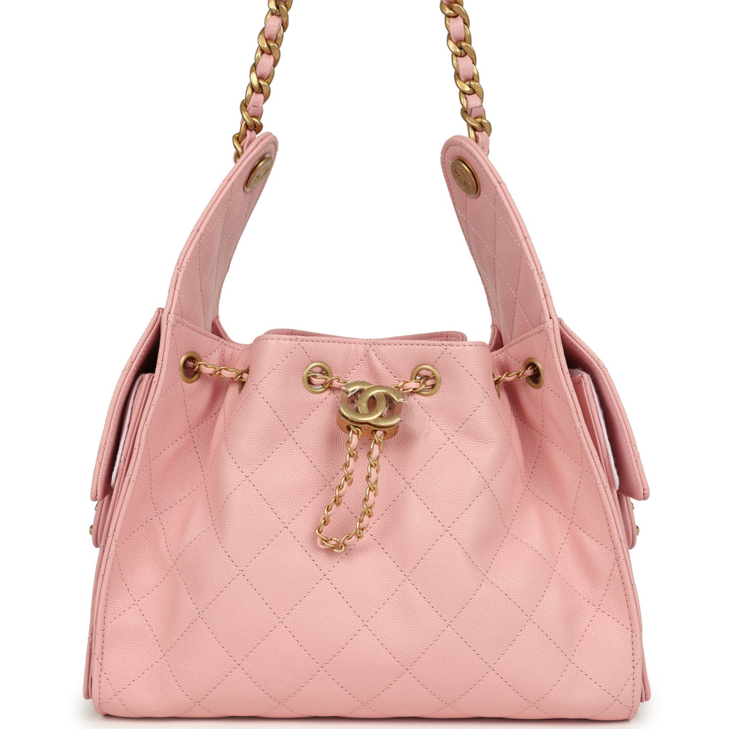 Chanel Small 25 Hobo Bag Light Pink Caviar Antique Gold Hardware
