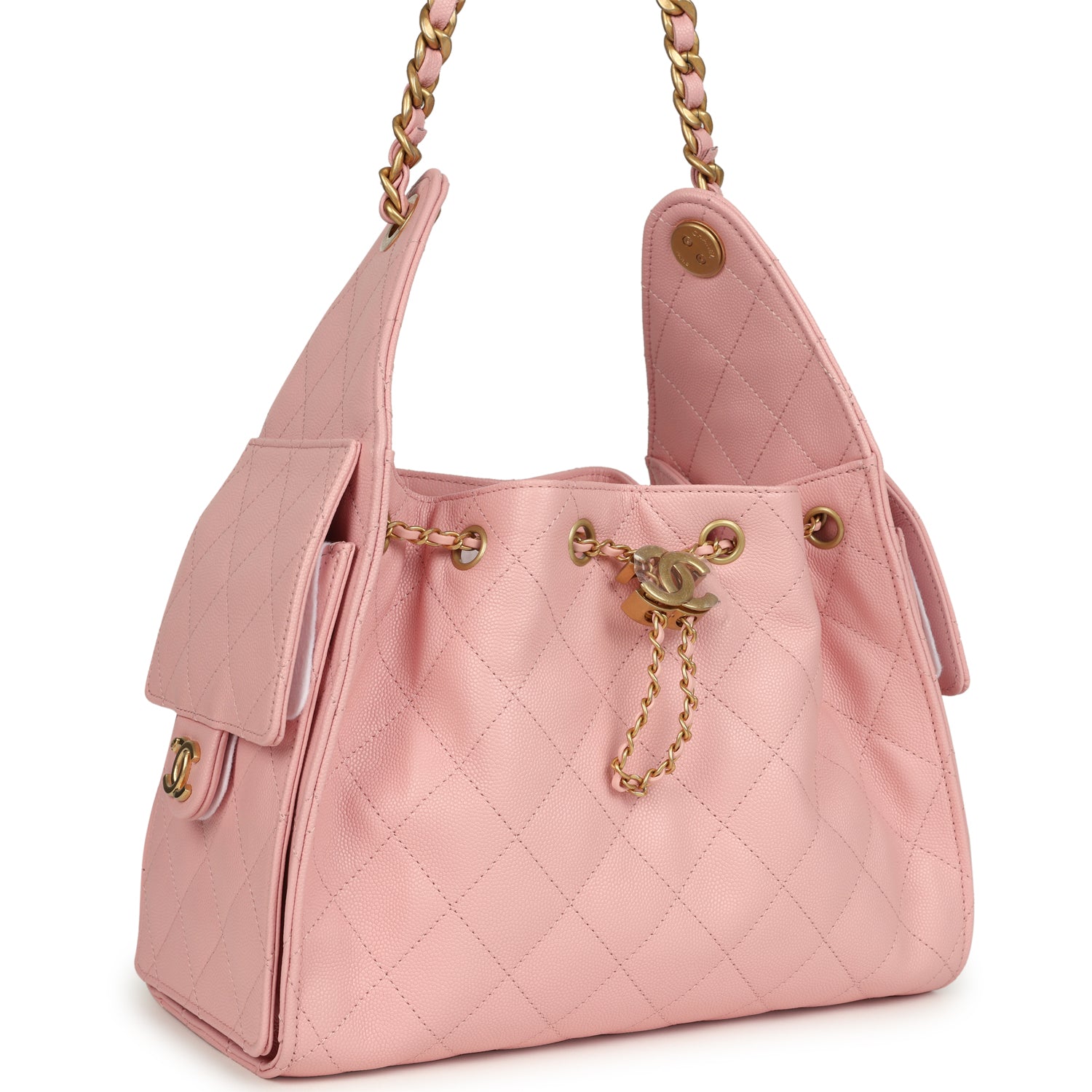 Chanel Small 25 Hobo Bag Light Pink Caviar Antique Gold Hardware