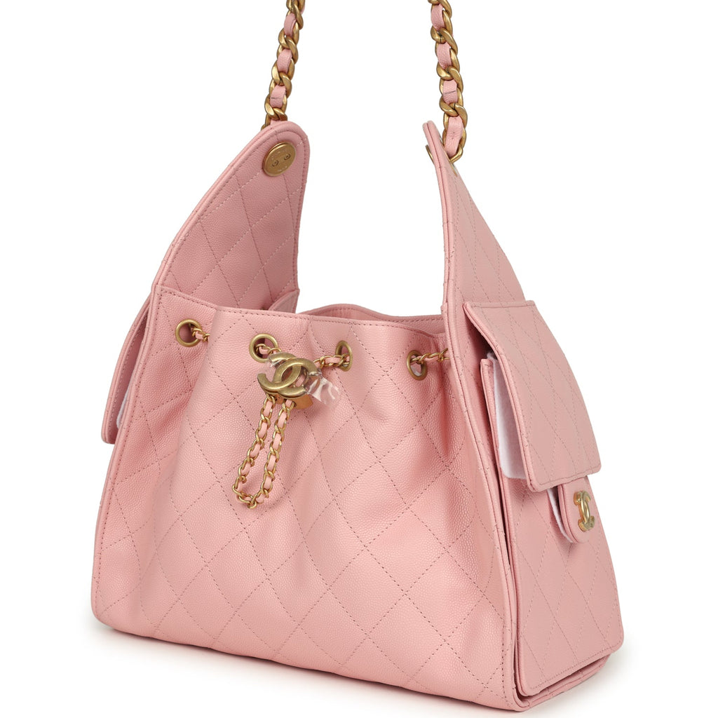 Chanel Small 25 Hobo Bag Light Pink Caviar Antique Gold Hardware