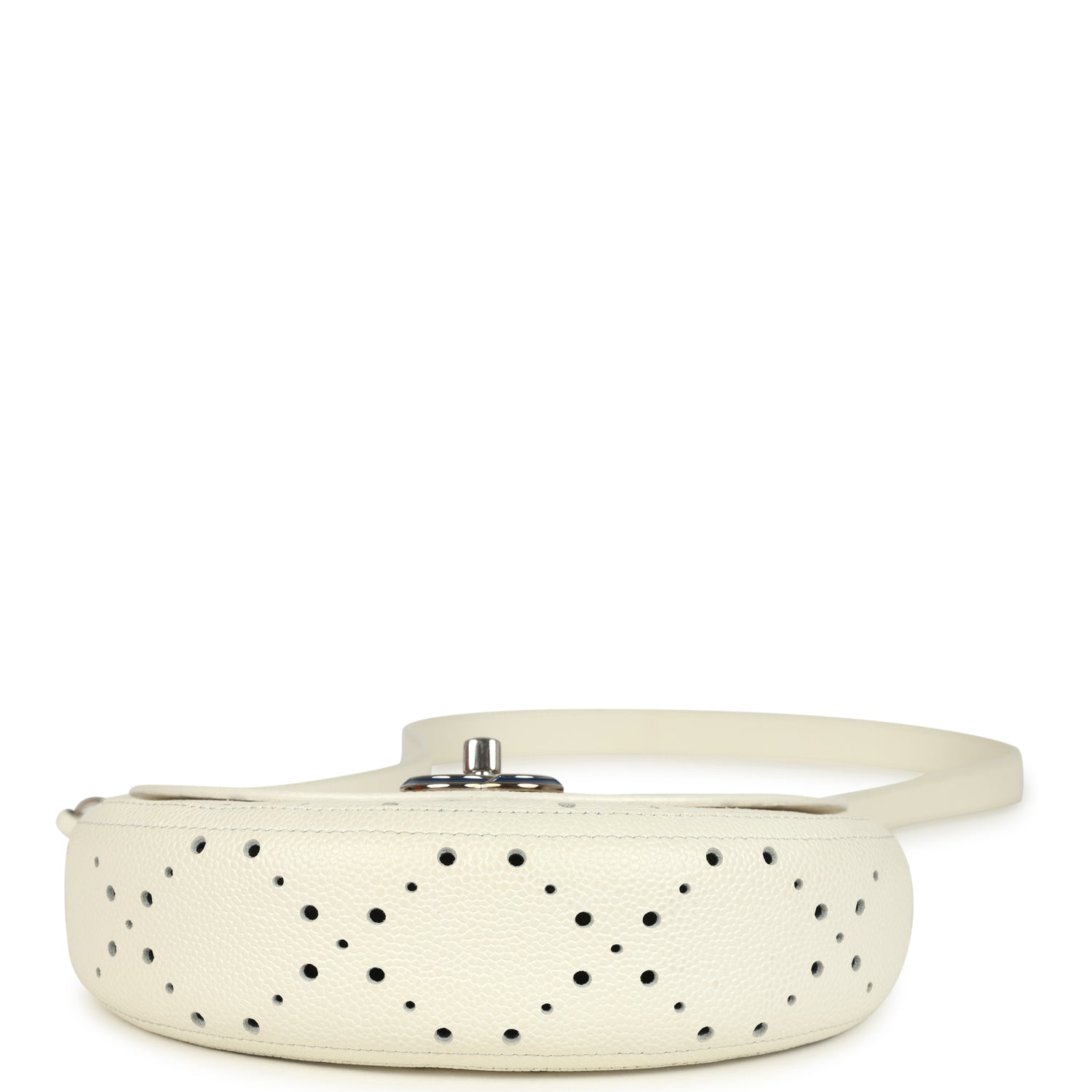 Chanel Perforated Messenger Bag White Caviar Silver Hardware