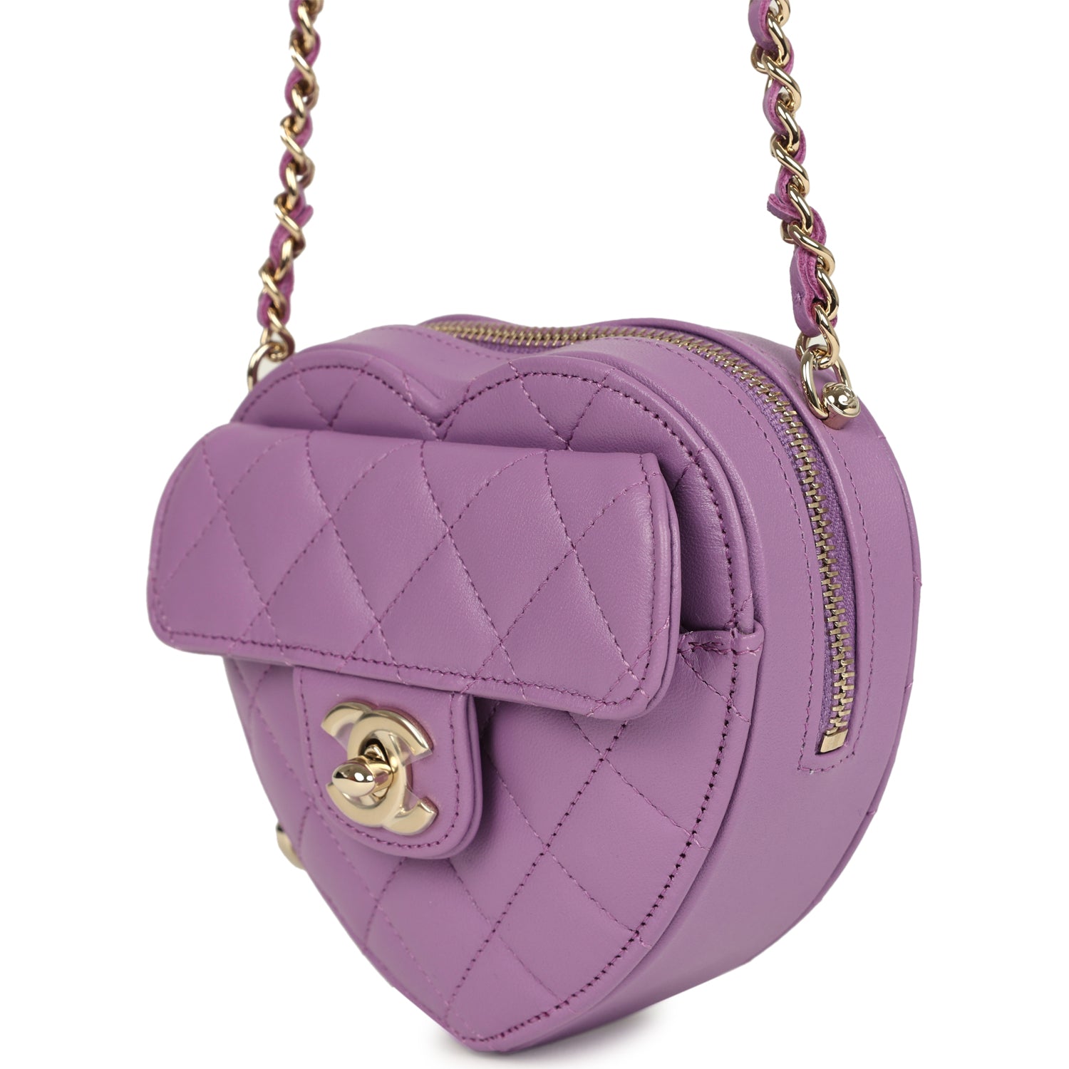 Chanel CC In Love Small Heart Bag with Chain Purple Lambskin Light Gold Hardware