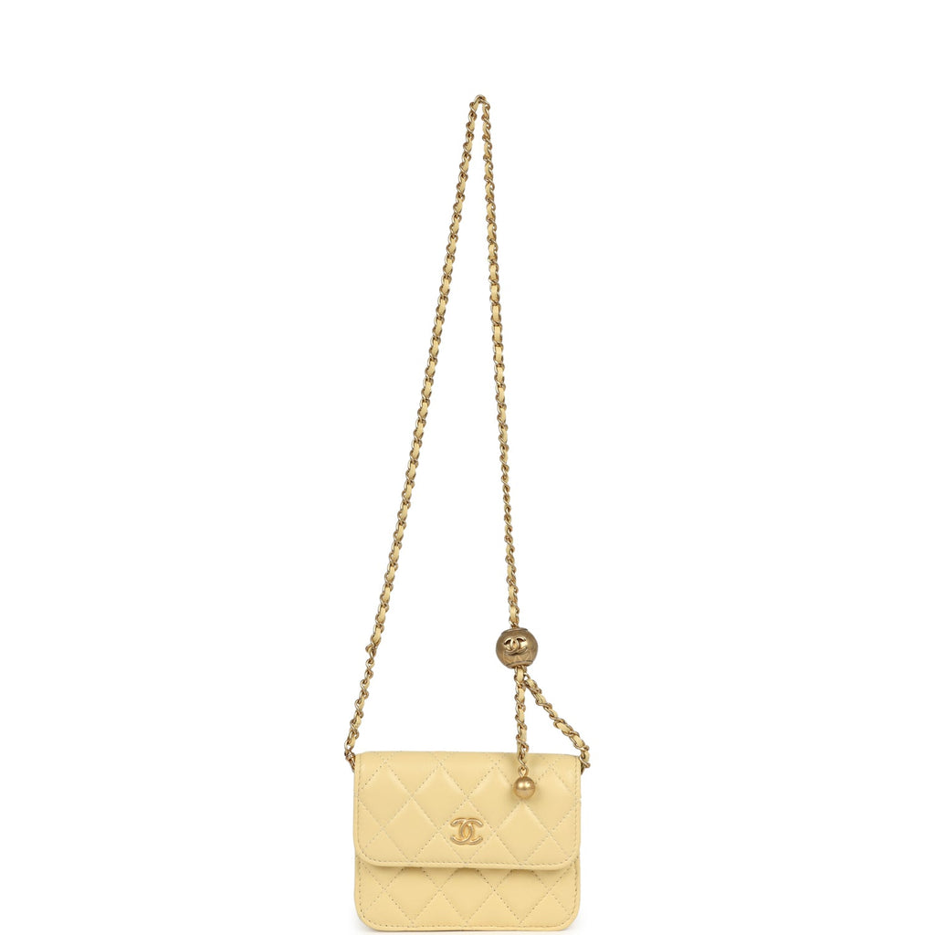Chanel Mini Pearl Crush Belt Bag Light Yellow Lambskin Aged Gold Hardware