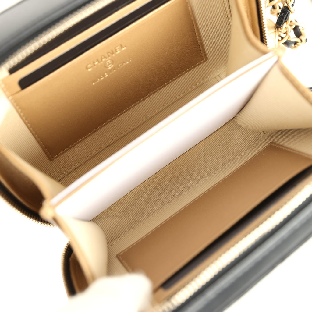 Chanel Mini Pearl Crush Clutch Bag with Chain Black Lambskin Antique Gold Hardware