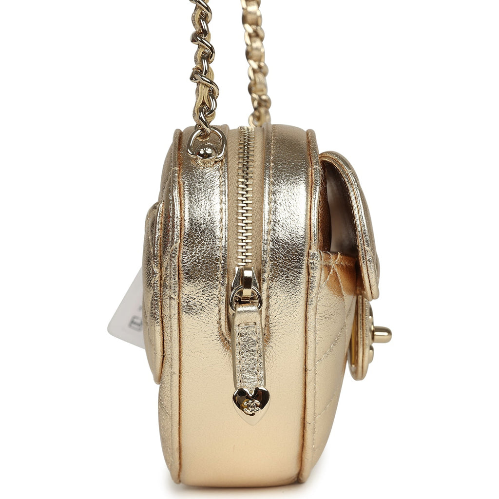 Chanel CC In Love Small Heart Bag with Chain Gold Metallic Lambskin Light Gold Hardware