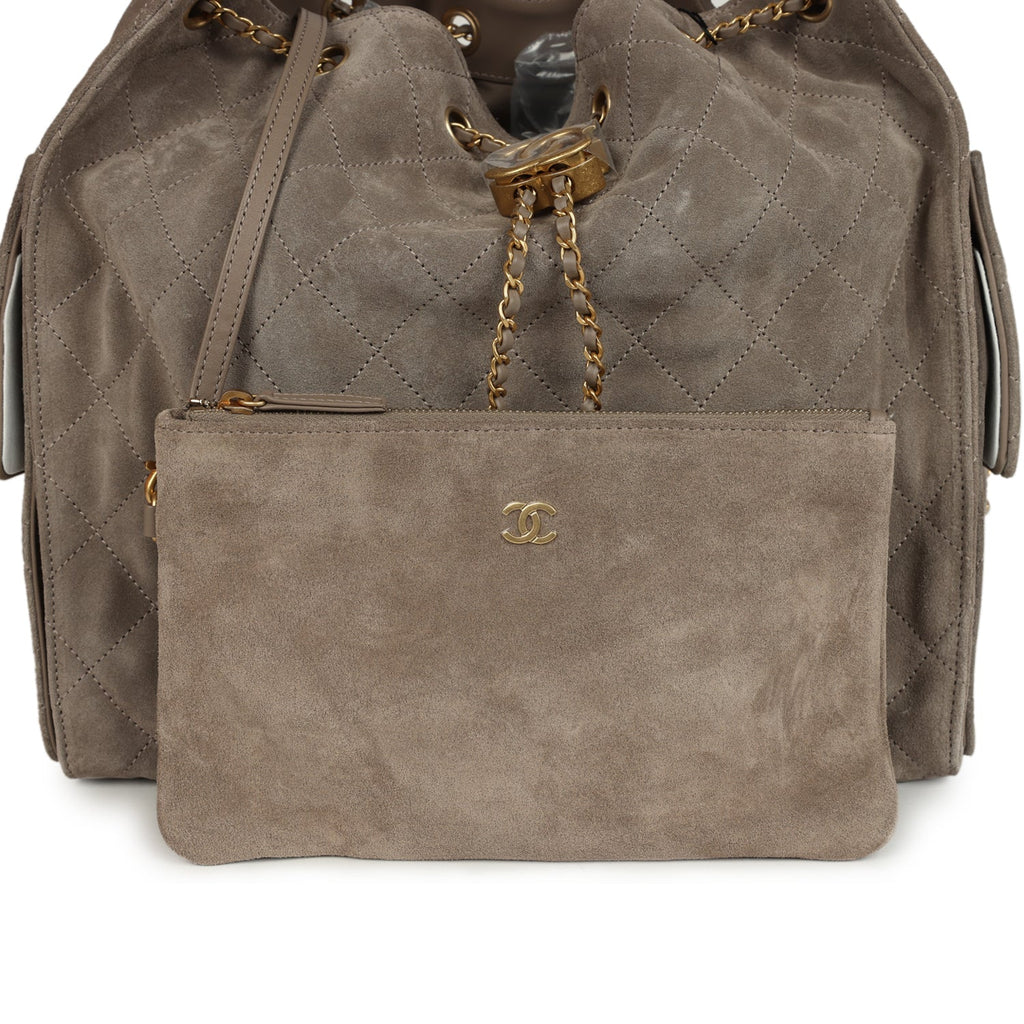 Chanel Medium 25 Hobo Bag Dark Grey Suede Antique Gold Hardware