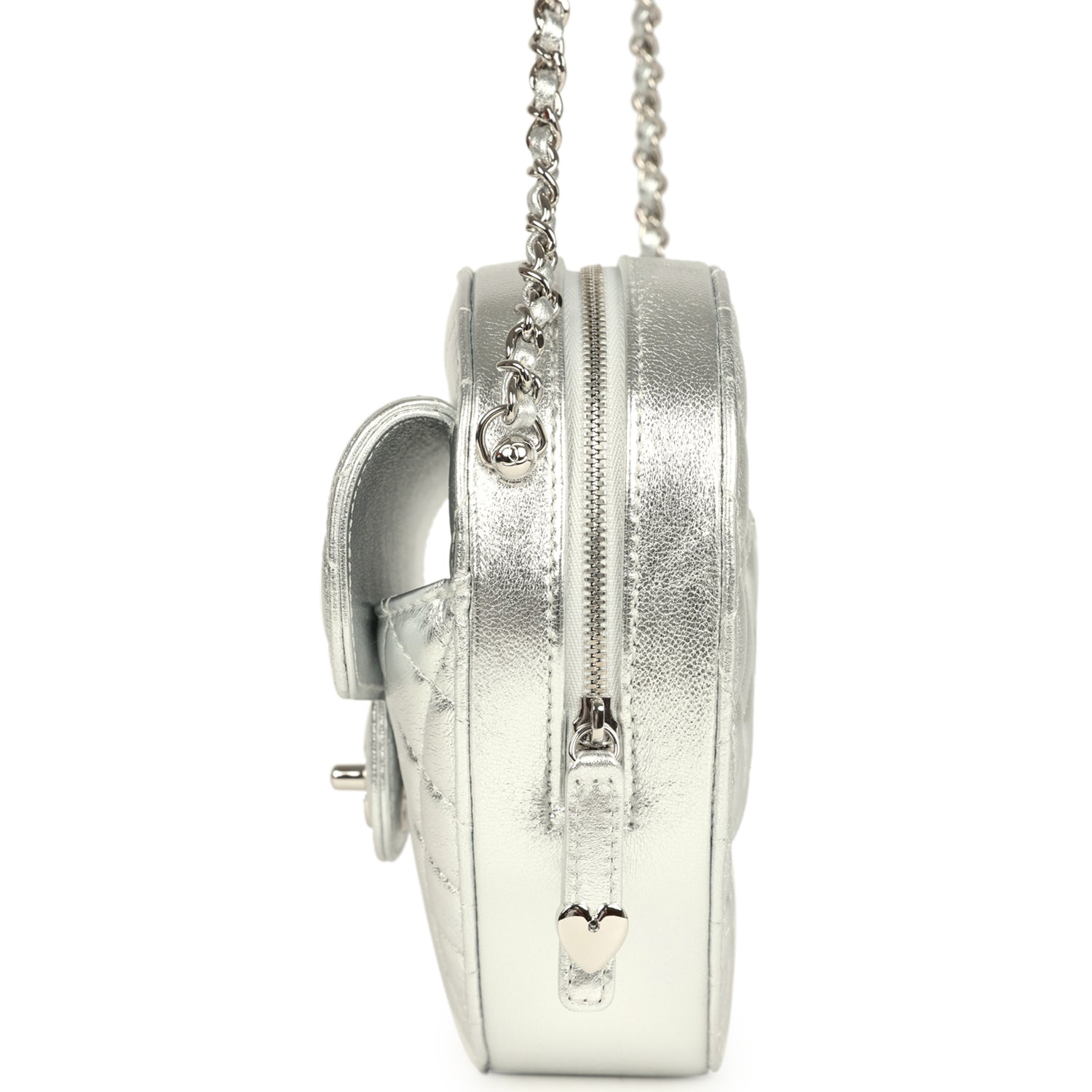 Chanel CC In Love Large Heart Bag with Chain Silver Metallic Lambskin Silver Hardware