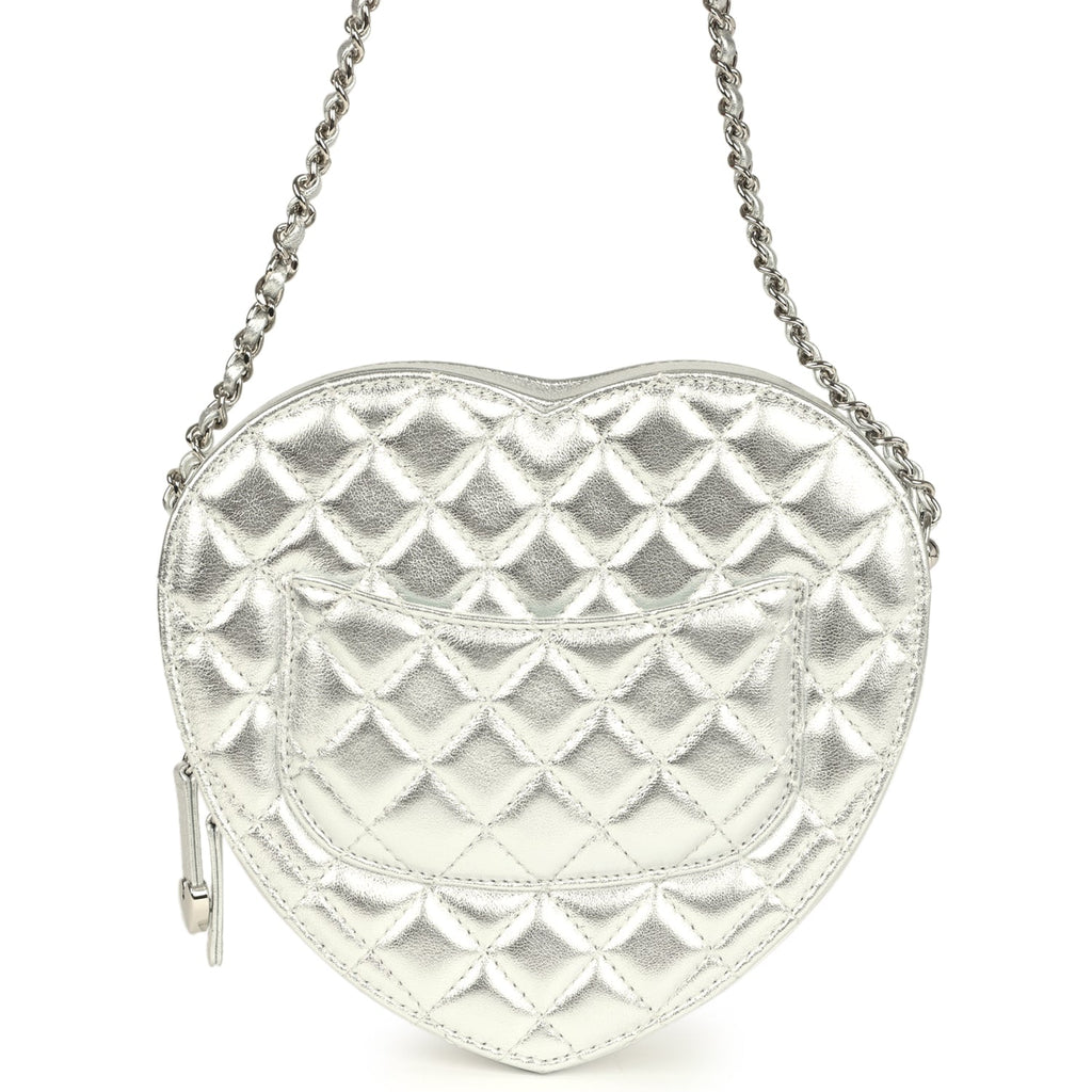 Chanel CC In Love Large Heart Bag with Chain Silver Metallic Lambskin Silver Hardware