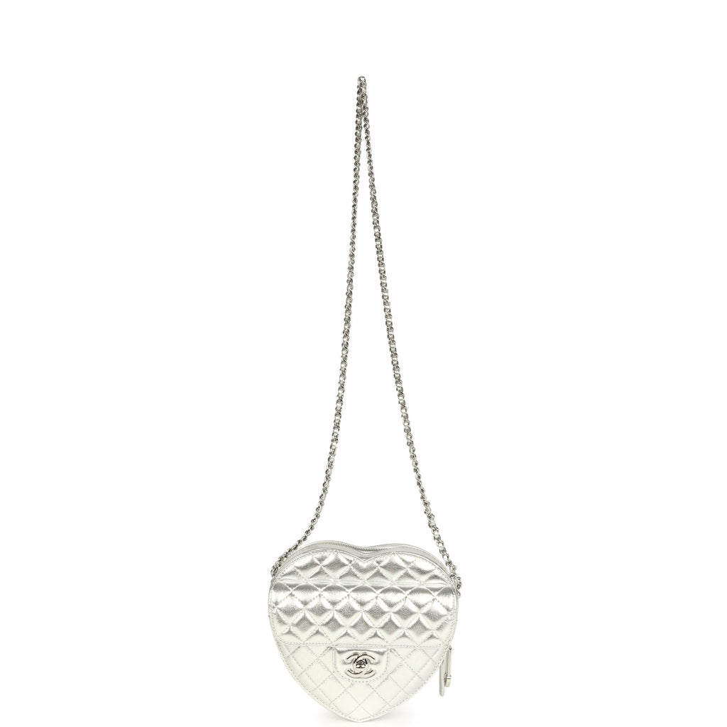 Chanel CC In Love Large Heart Bag with Chain Silver Metallic Lambskin Silver Hardware