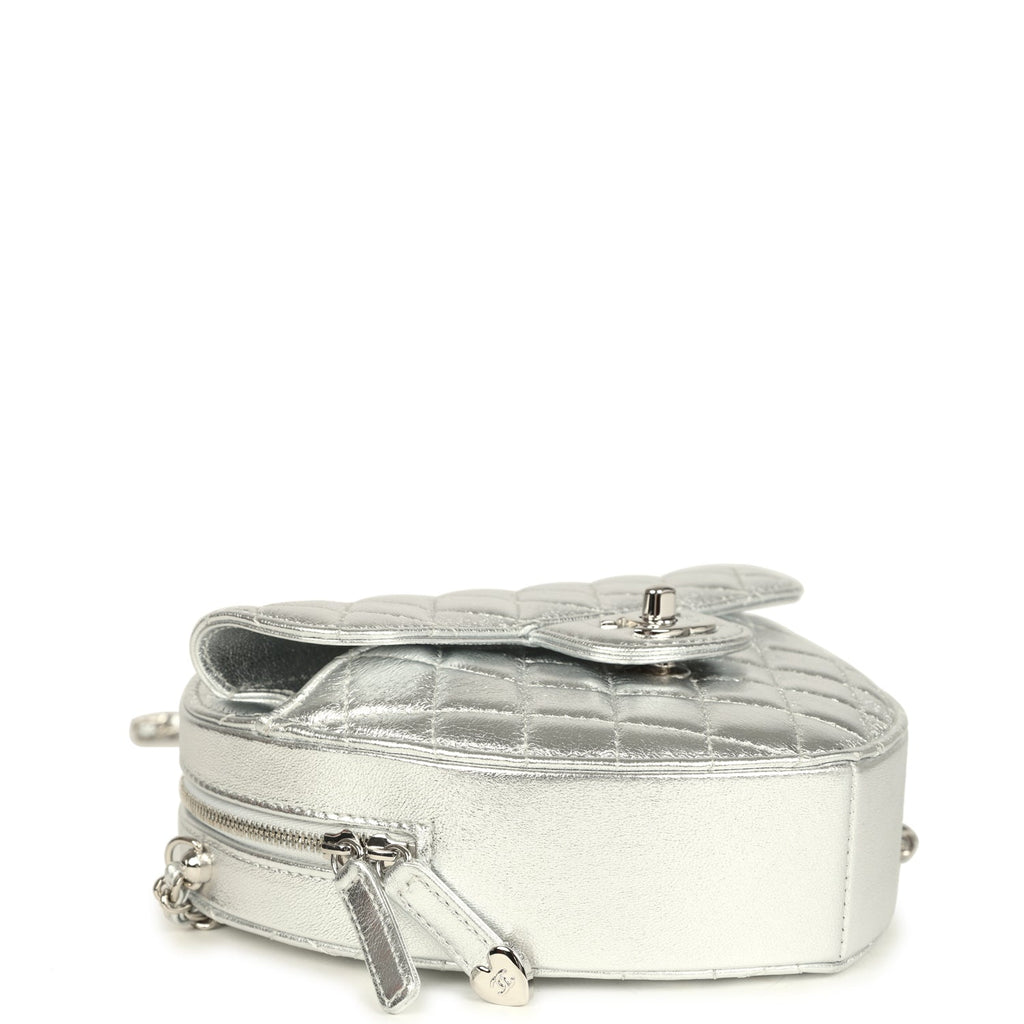 Chanel CC In Love Large Heart Bag with Chain Silver Metallic Lambskin Silver Hardware