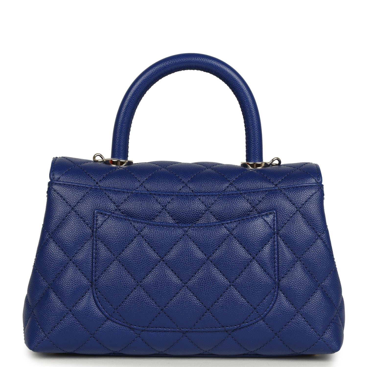 Chanel Mini Coco Top Handle Flap Bag Dark Blue Shiny Caviar Light Gold Hardware
