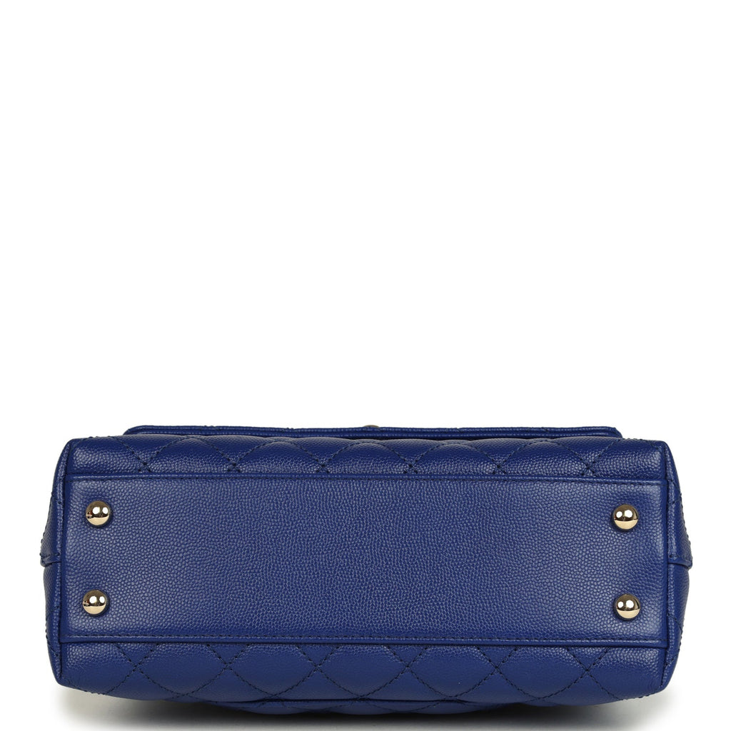 Chanel Mini Coco Top Handle Flap Bag Dark Blue Shiny Caviar Light Gold Hardware