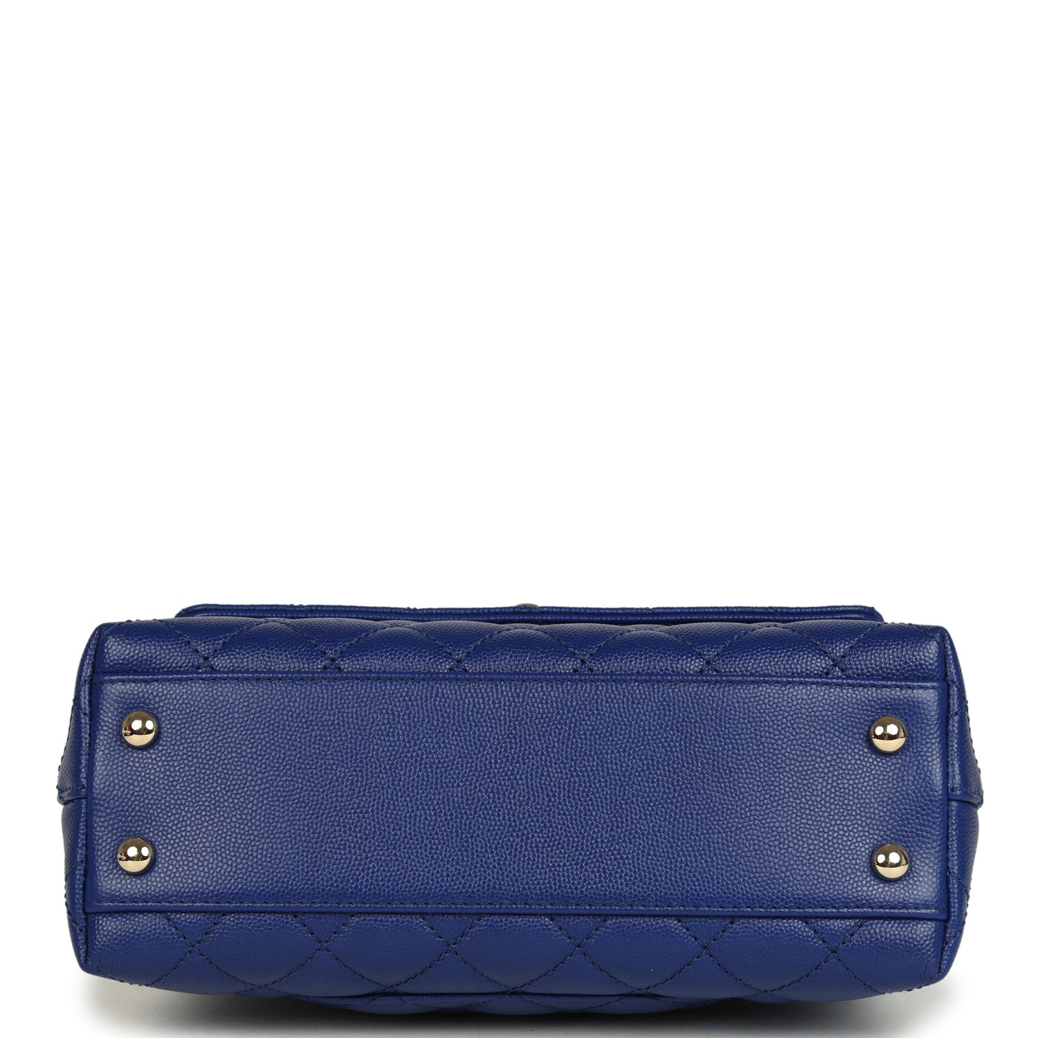 Chanel Mini Coco Top Handle Flap Bag Dark Blue Shiny Caviar Light Gold Hardware