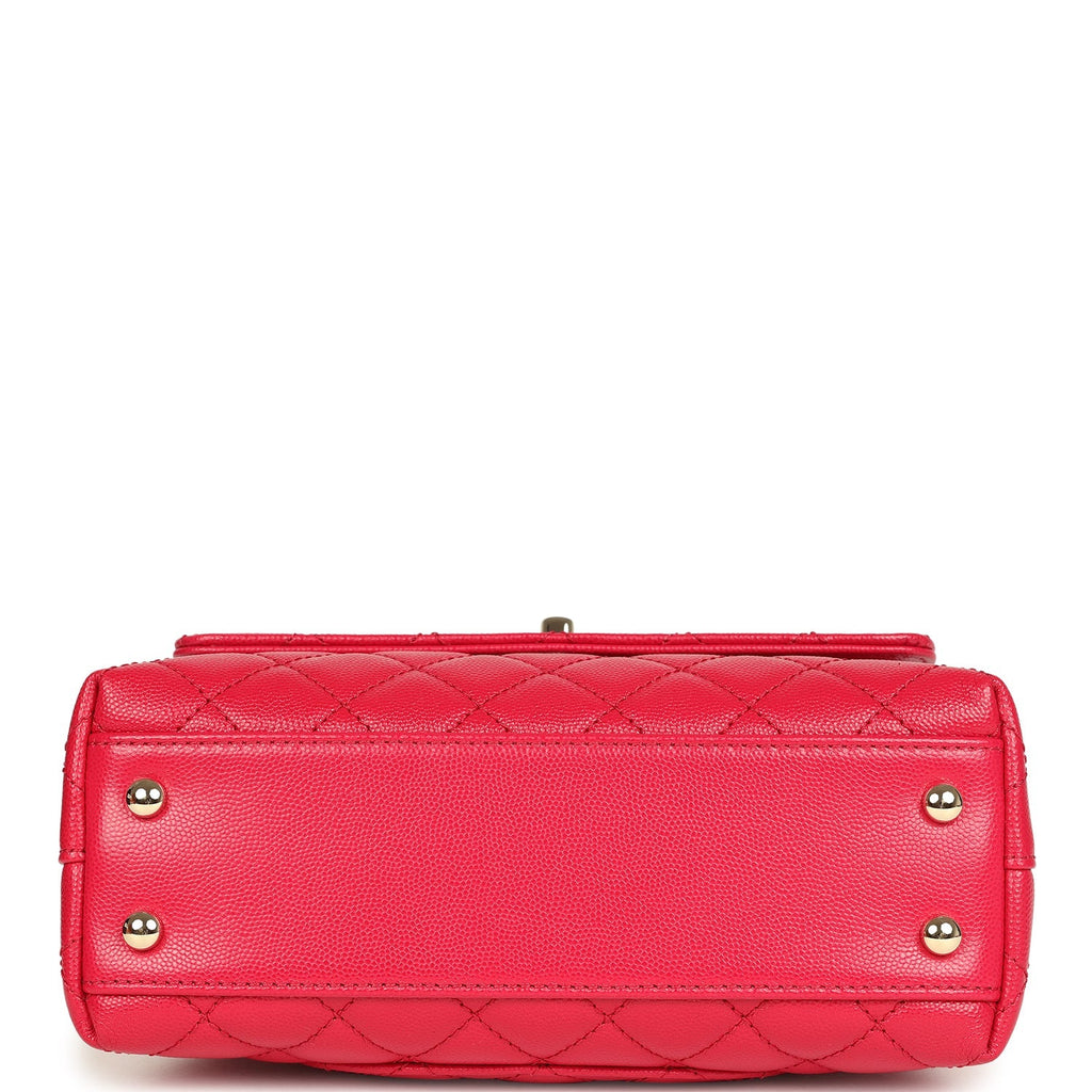 Chanel Mini Coco Top Handle Flap Bag Dark Red Shiny Caviar and Burgundy Lizard Light Gold Hardware