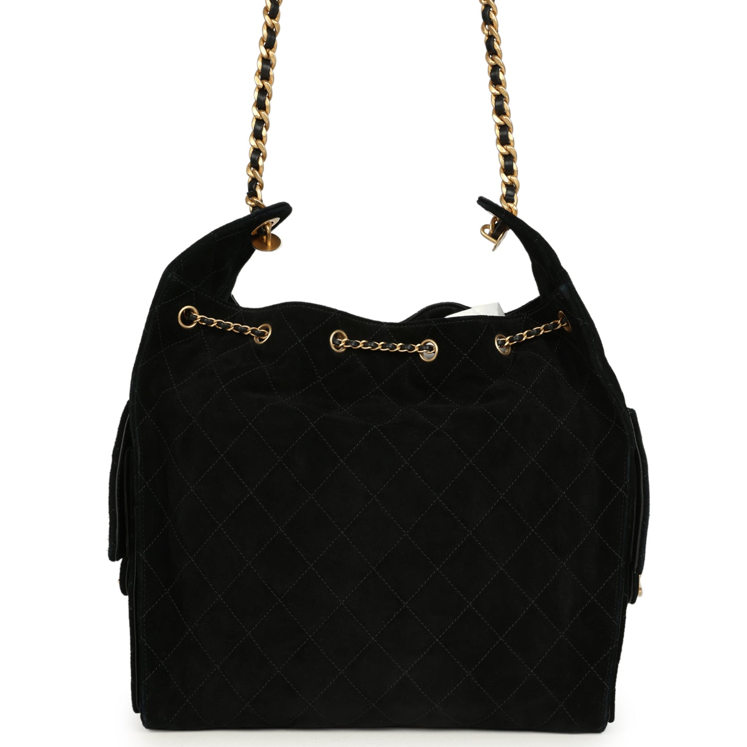 Chanel Medium 25 Hobo Bag Black Suede Antique Gold Hardware