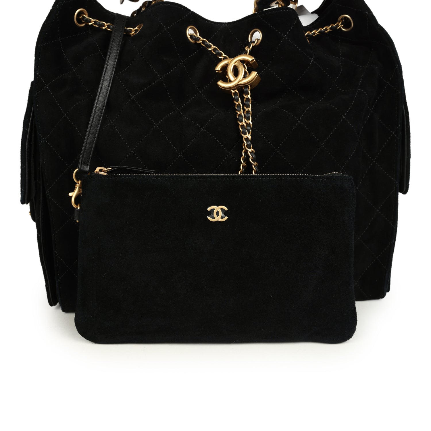 Chanel Medium 25 Hobo Bag Black Suede Antique Gold Hardware