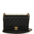 Chanel Small Chic Pearls Flap Bag Black Goatskin Antique Gold Hardware