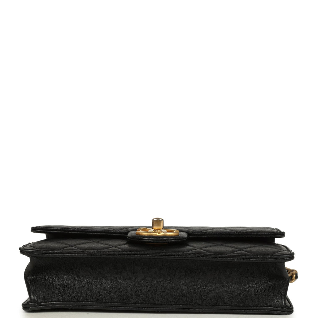 Chanel Small Chic Pearls Flap Bag Black Goatskin Antique Gold Hardware