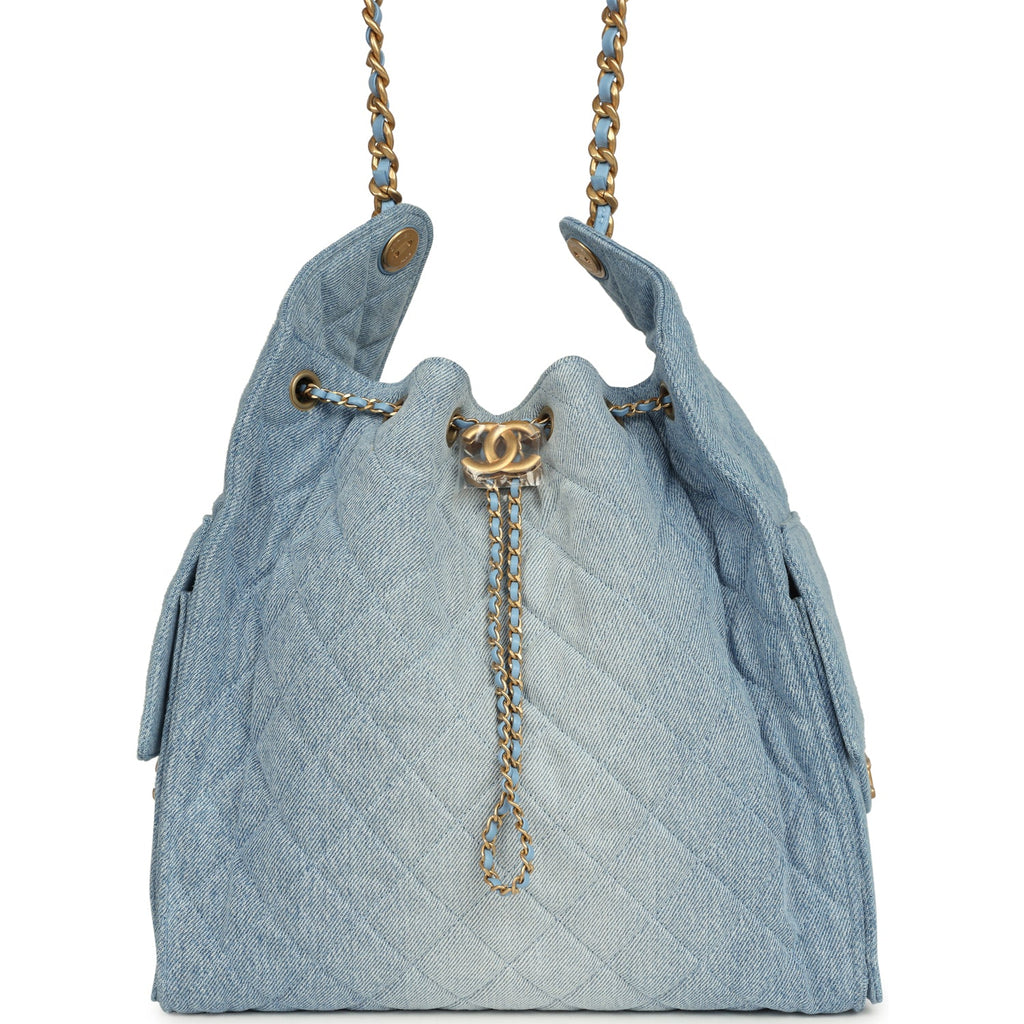 Chanel Medium 25 Hobo Bag Light Blue Washed Denim Antique Gold Hardware