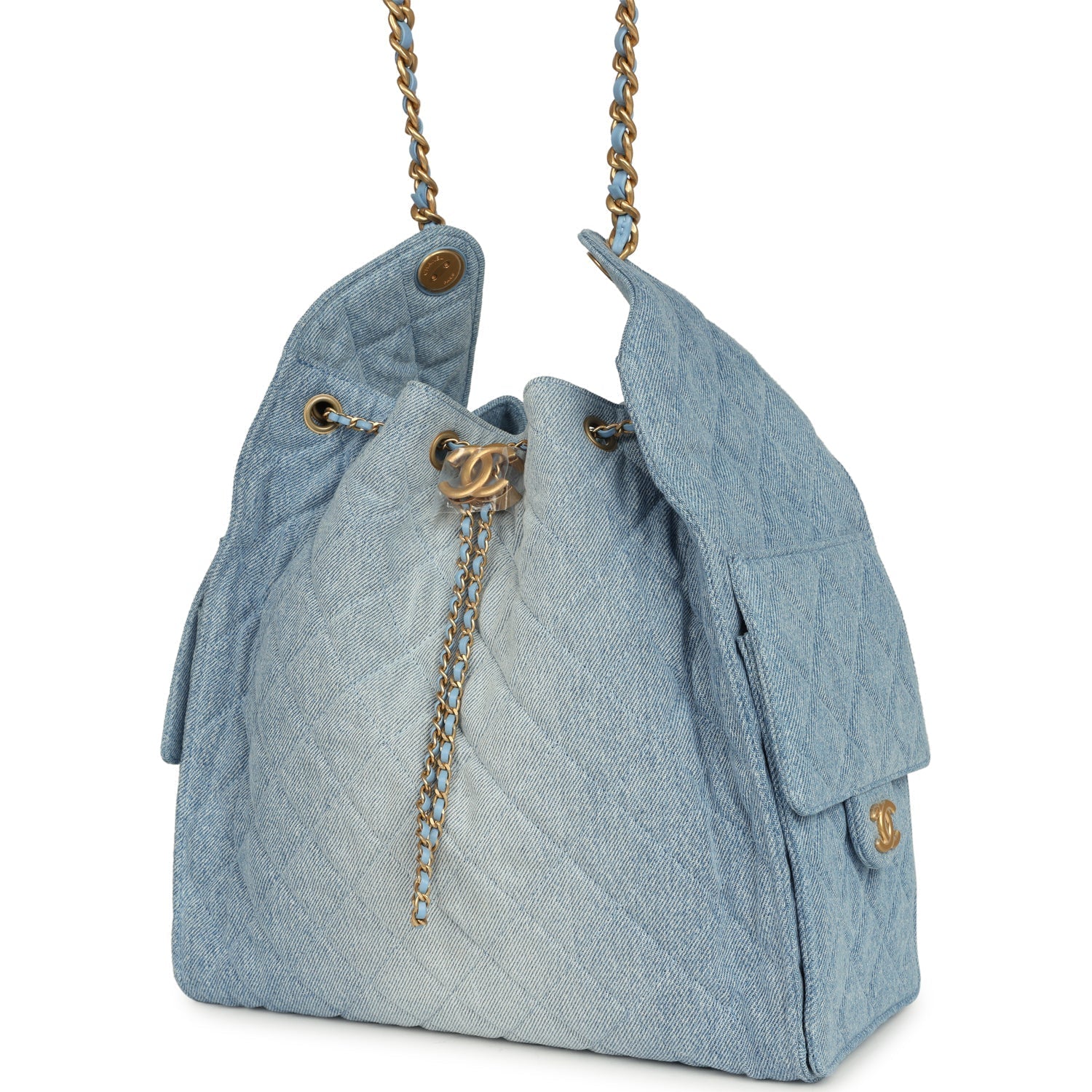 Chanel Medium 25 Hobo Bag Light Blue Washed Denim Antique Gold Hardware