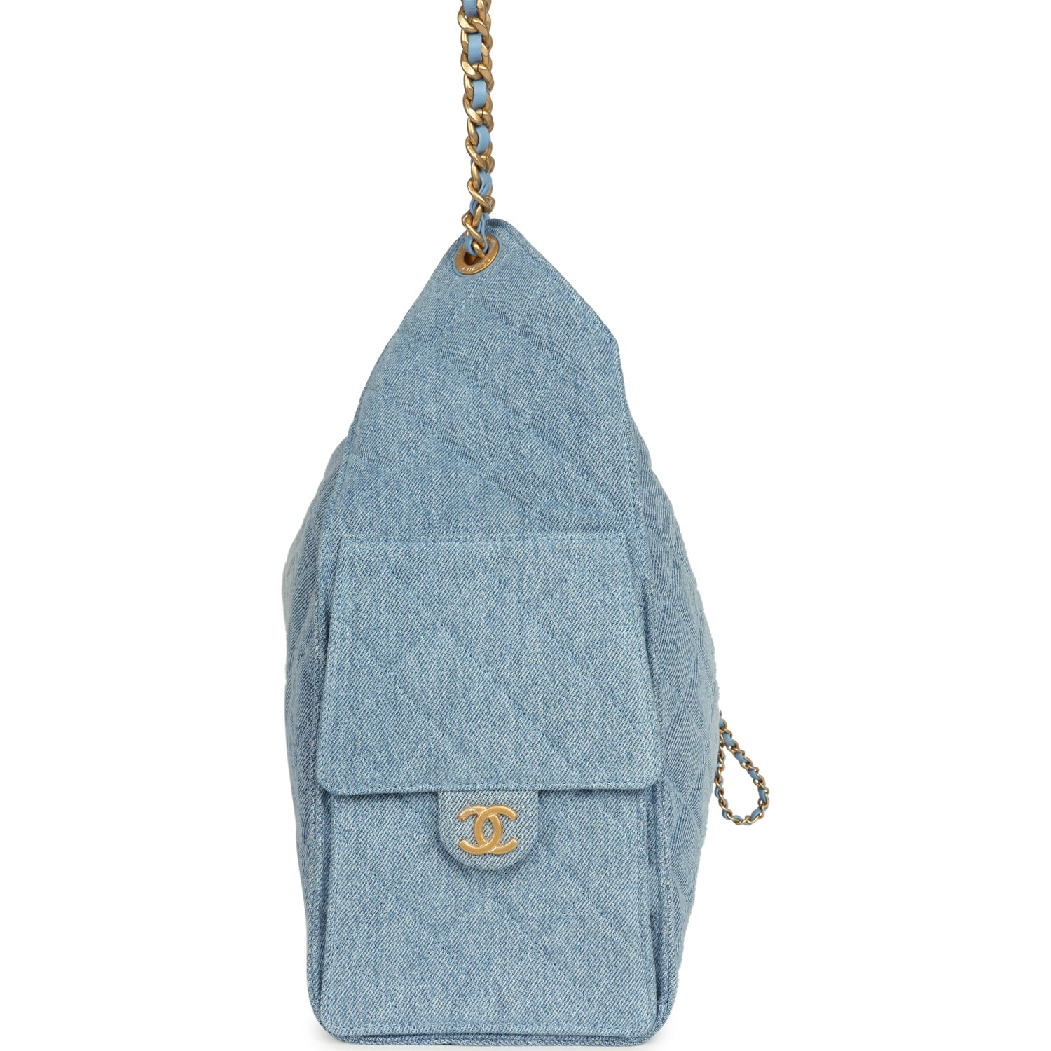 Chanel Medium 25 Hobo Bag Light Blue Washed Denim Antique Gold Hardware