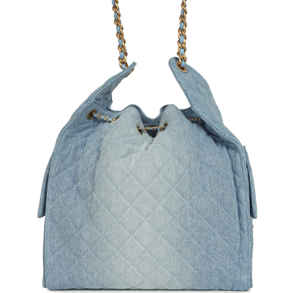 Chanel Medium 25 Hobo Bag Light Blue Washed Denim Antique Gold Hardware