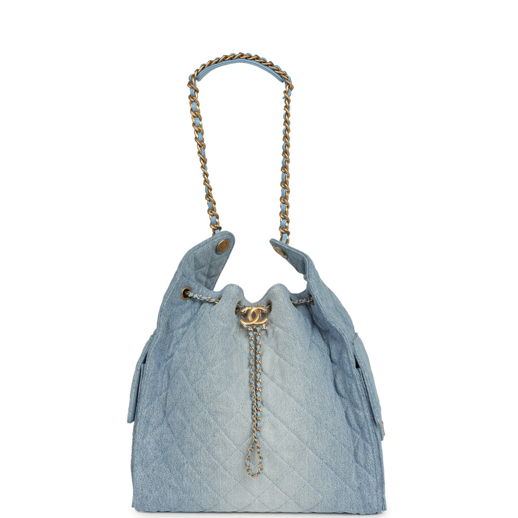 Chanel Medium 25 Hobo Bag Light Blue Washed Denim Antique Gold Hardware