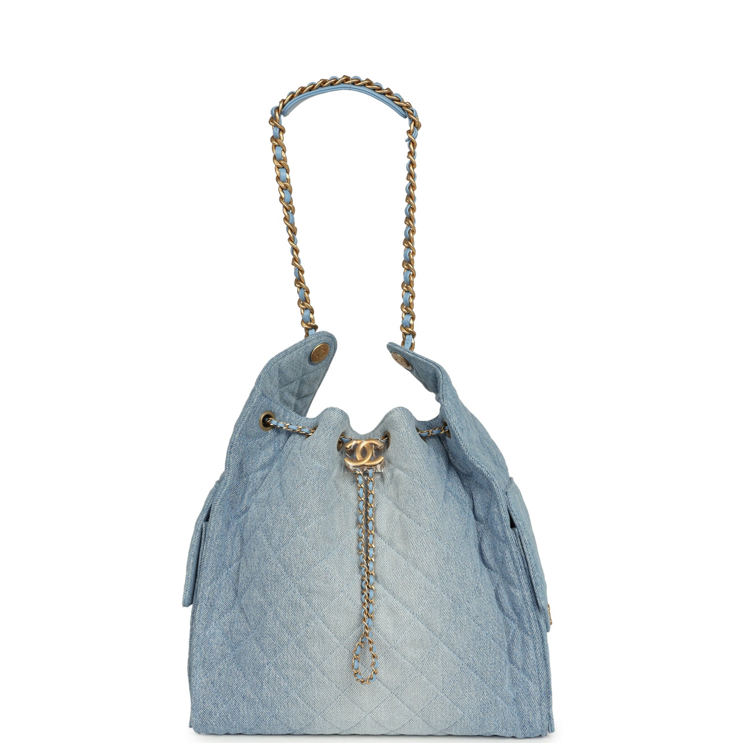 Chanel Medium 25 Hobo Bag Light Blue Washed Denim Antique Gold Hardware
