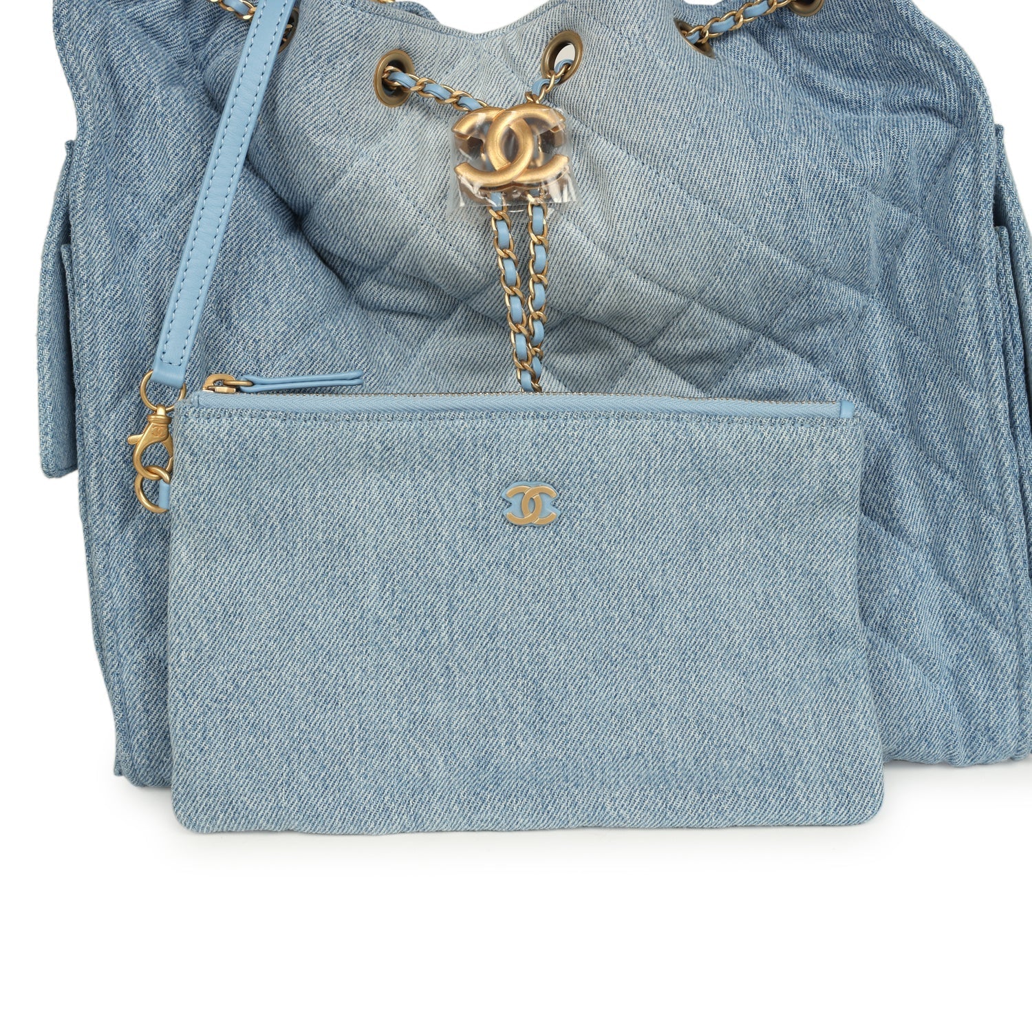 Chanel Medium 25 Hobo Bag Light Blue Washed Denim Antique Gold Hardware