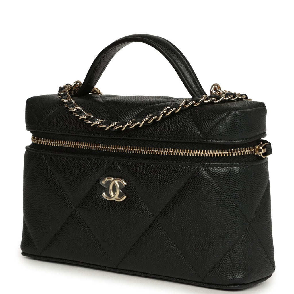 Chanel Top Handle Slim Vanity Case with Chain Black Shiny Caviar Light Gold Hardware