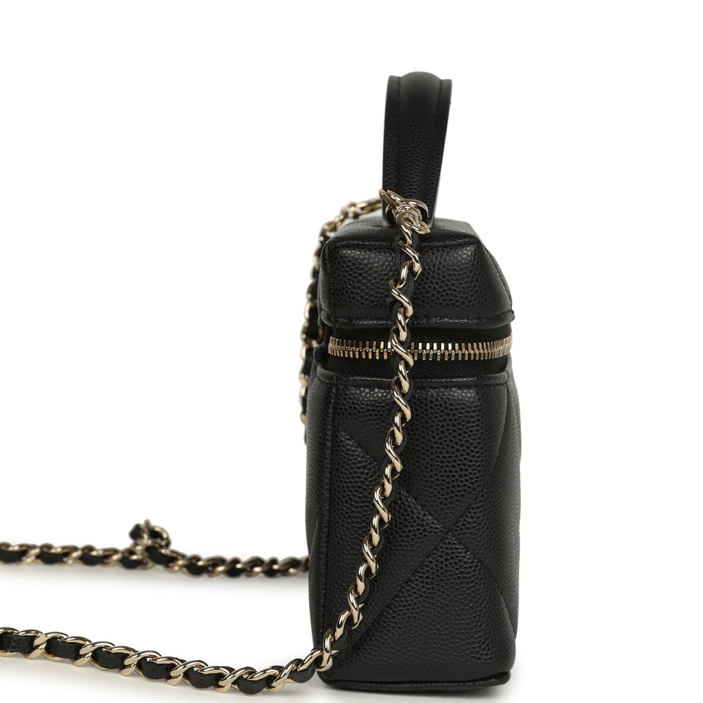 Chanel Top Handle Slim Vanity Case with Chain Black Shiny Caviar Light Gold Hardware