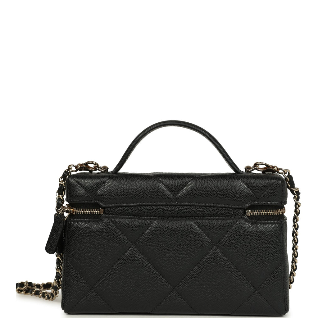 Chanel Top Handle Slim Vanity Case with Chain Black Shiny Caviar Light Gold Hardware