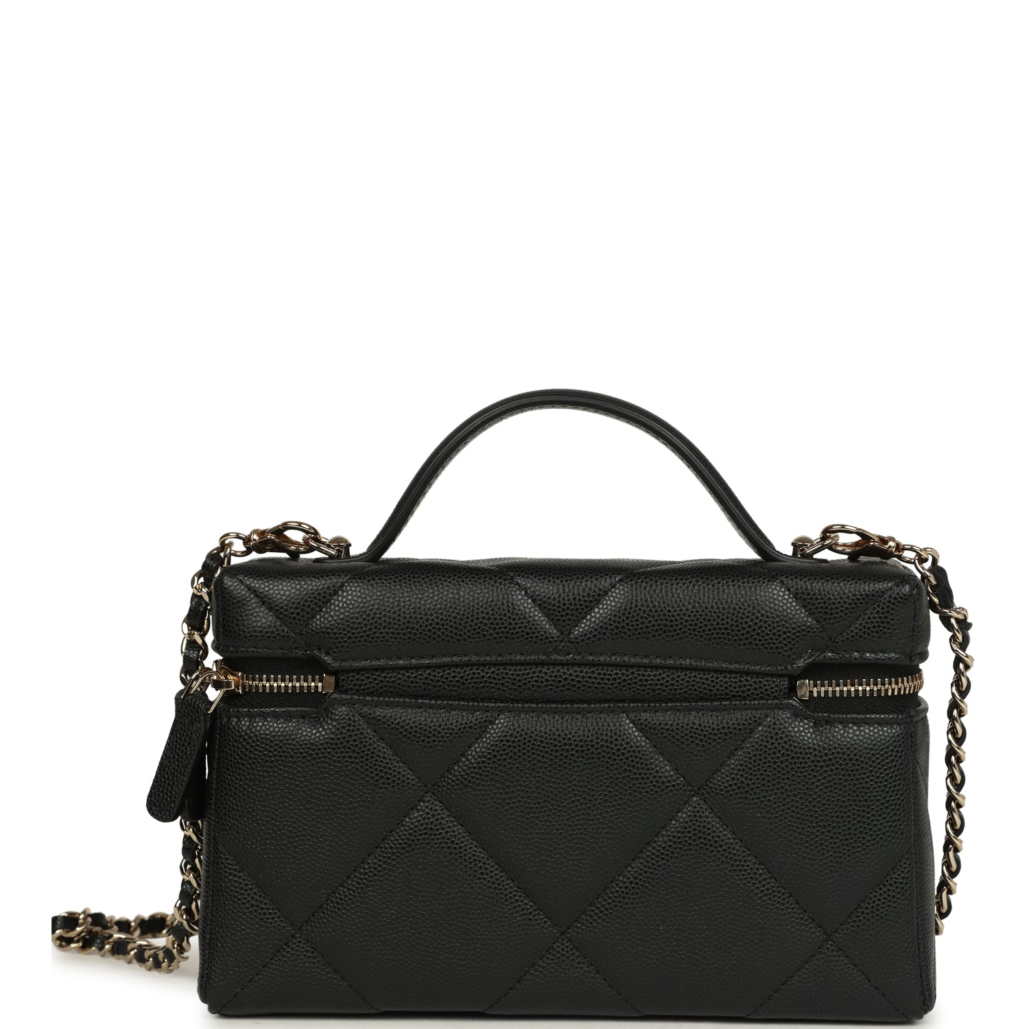 Chanel Top Handle Slim Vanity Case with Chain Black Shiny Caviar Light Gold Hardware
