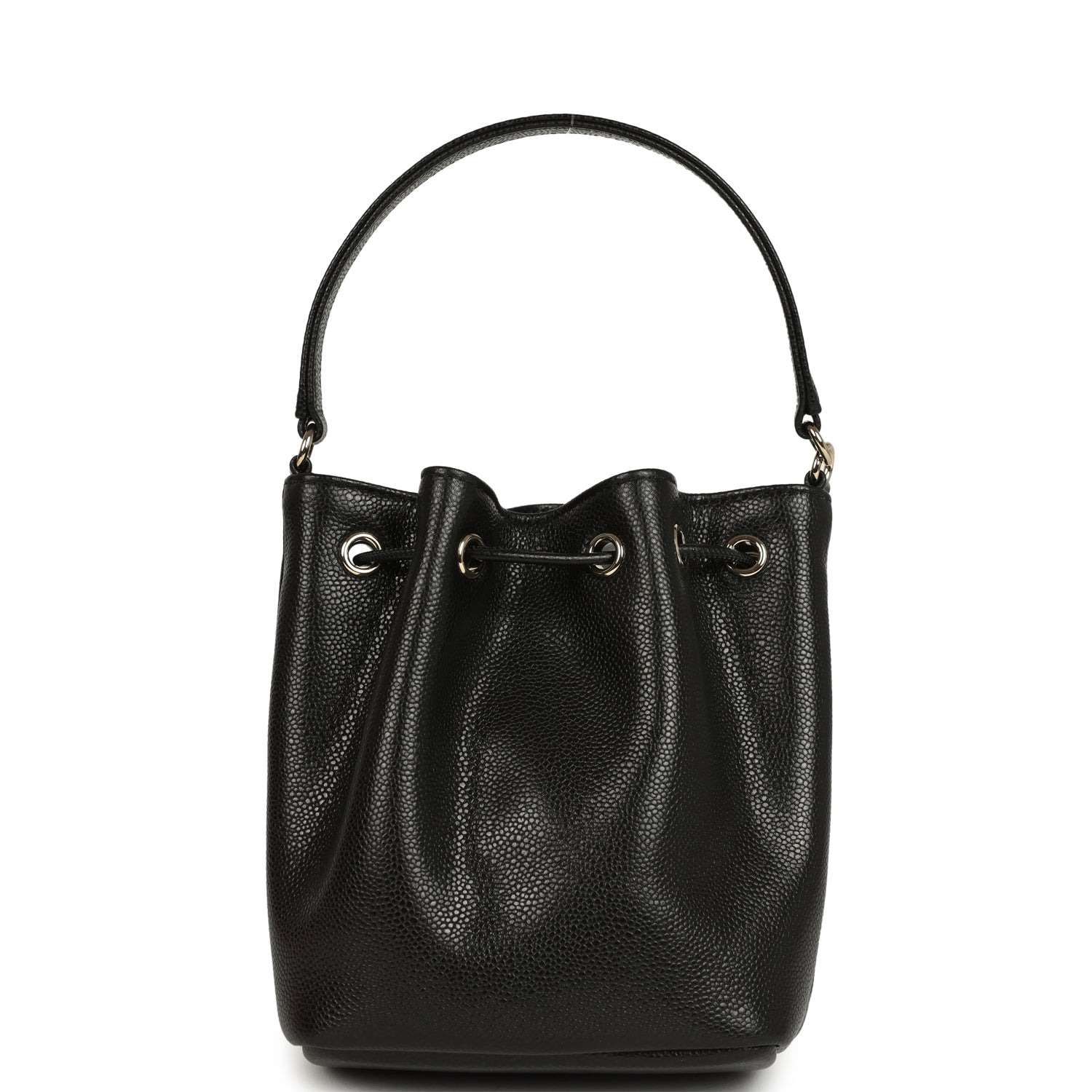 Chanel Mini Top Handle Bucket Bag with Chain Black Shiny Caviar Light Gold Hardware